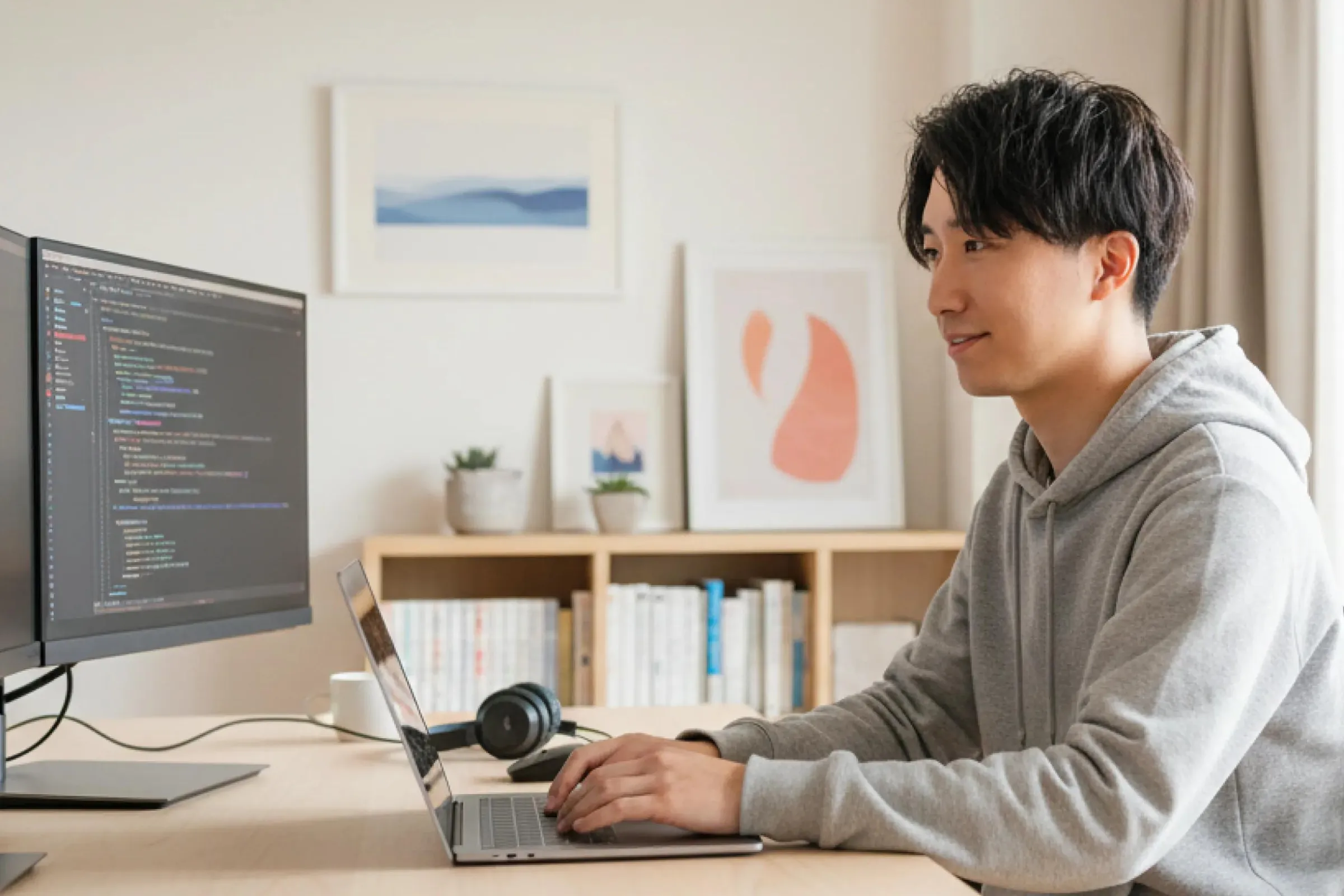 リモートワーク中の男性